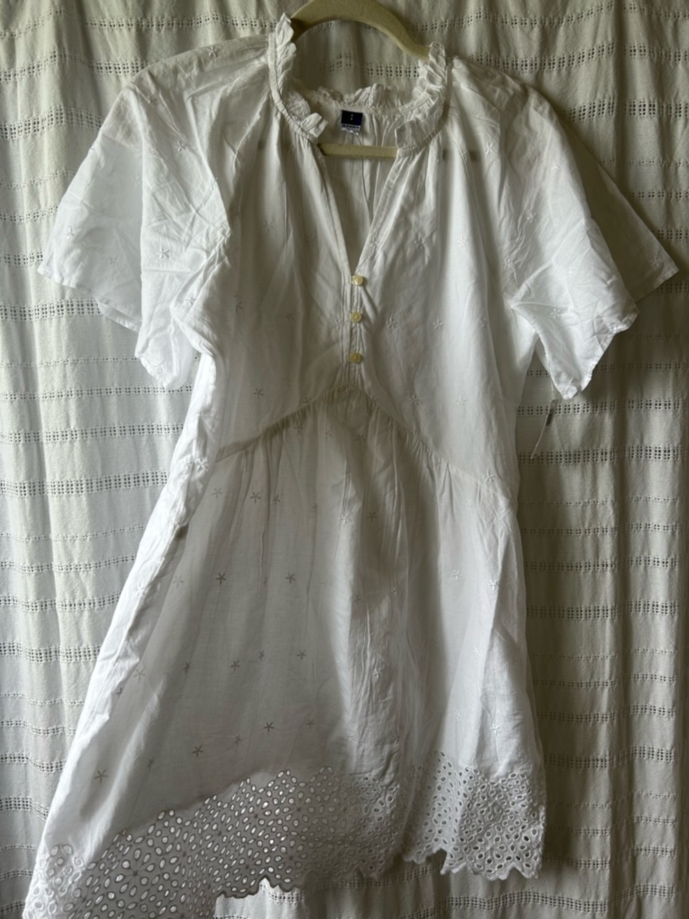 Old Navy Split-Neck Mini Swing White Eyelet Babydoll Dress